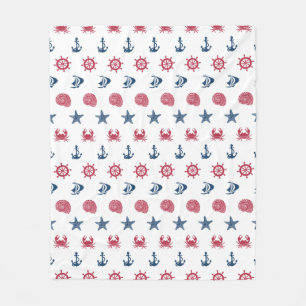 Red White And Blue Sea Symbol Pattern Fleece Blanket