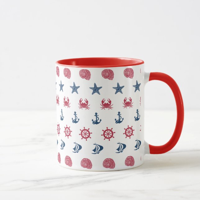 Red White And Blue Sea Symbol Pattern Mug (Right)