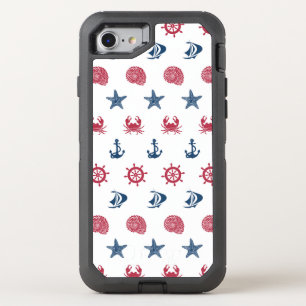Red White And Blue Sea Symbol Pattern OtterBox Defender iPhone SE/8/7 Case