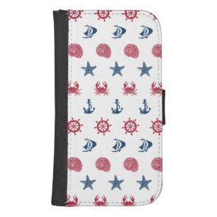 Red White And Blue Sea Symbol Pattern Galaxy S4 Wallet Case