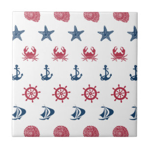Red White And Blue Sea Symbol Pattern Tile