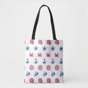 Red White And Blue Sea Symbol Pattern Tote Bag