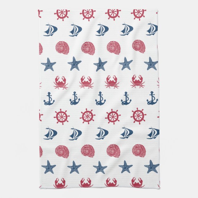Red White And Blue Sea Symbol Pattern Towel (Vertical)