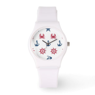 Red White And Blue Sea Symbol Pattern Watch