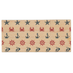 Red White And Blue Sea Symbol Pattern Wood Flash Drive
