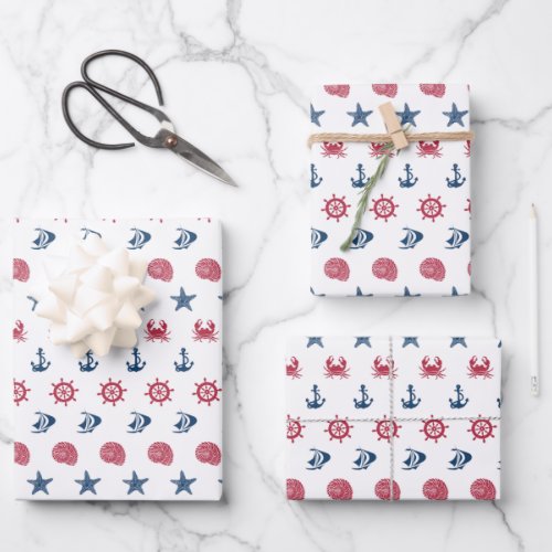 Red White And Blue Sea Symbol Pattern Wrapping Paper Sheets