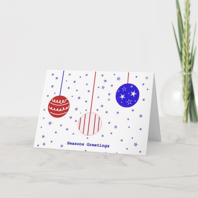 Red, White and Blue Seasons Greetings Holiday Card (Front)