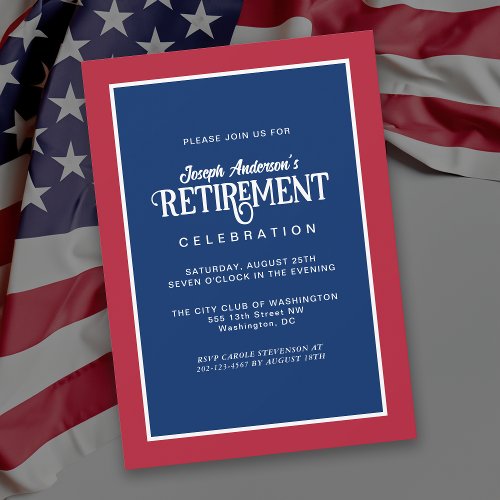 Red White and Blue Simple Elegant Retirement Party Invitation
