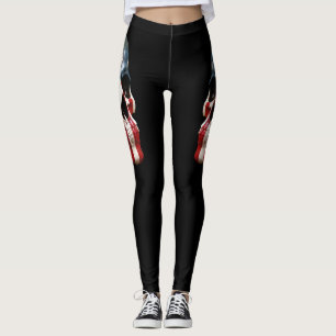 Red white and blue skulls on black leggings