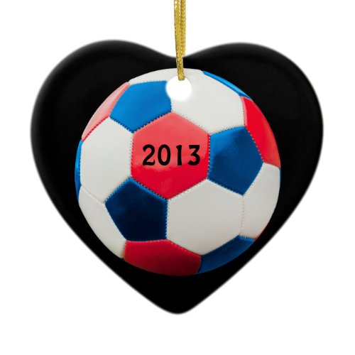 Red White and Blue Soccer Ball, Ceramic Ornament