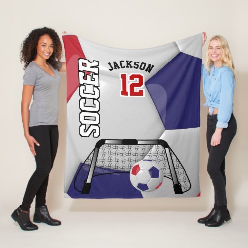 Red White and Blue Soccer Ball Fleece Blanket