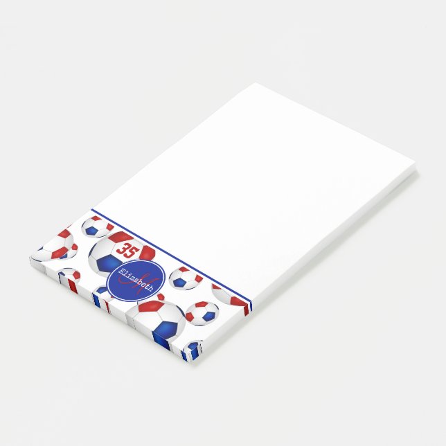 red white and blue soccer balls girls' sports post-it notes (Angled)