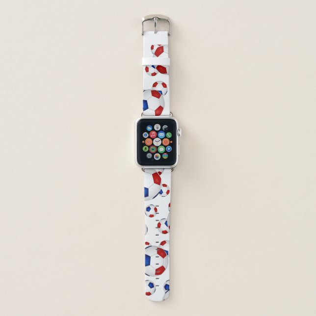 red white and blue soccer balls pattern apple watch band (Front)