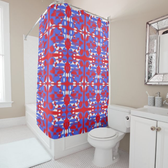 Red, White and Blue Spheres Shower Curtain (In Situ)