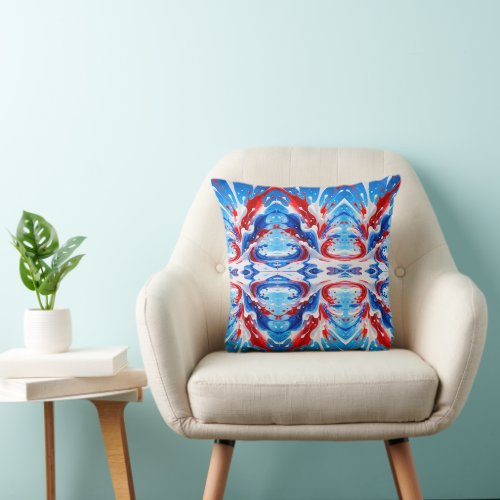 Red White and Blue Splash Blanket Throw Pillow