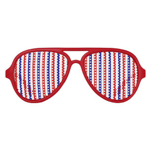 Red, White, and Blue Sports Team Colors Aviator Sunglasses
