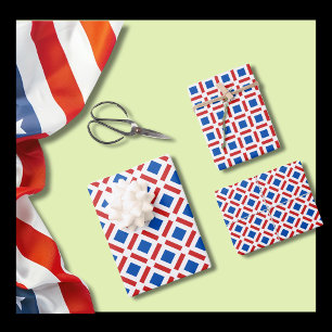 Red White and Blue Squares Wrapping Paper Sheets