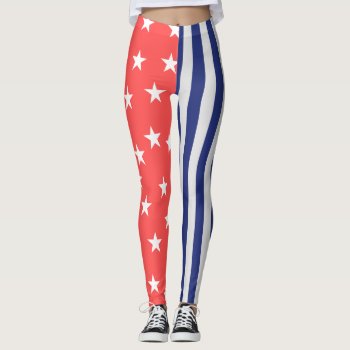 Red White And Blue Star And Stripes Reversed Leggings by watermelontree at Zazzle