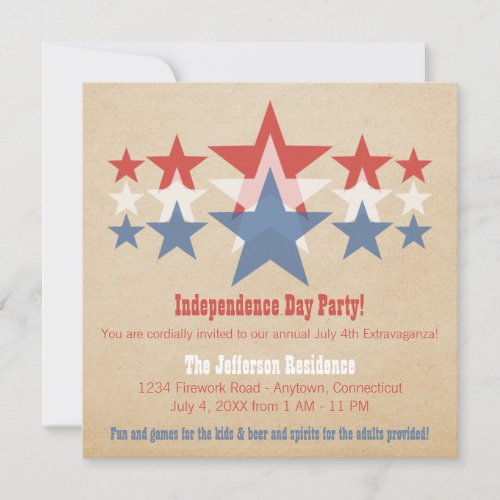 Red, White and Blue Star Cascade July 4th Invite