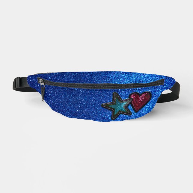 Red White and Blue Star Heart Patches Glitter Fanny Pack (Front)