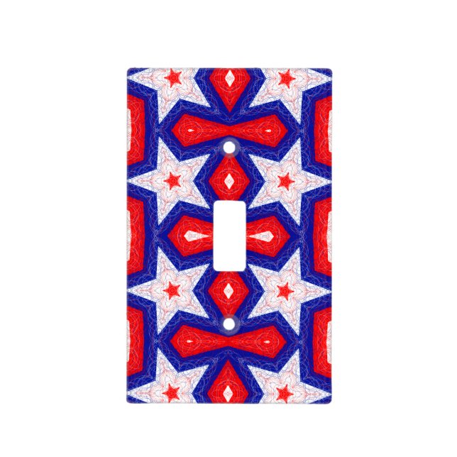 Red White and Blue Star Pattern Light Switch Cover (Front)