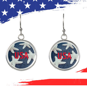 Red White and Blue Starfish Nautical Drop Earrings