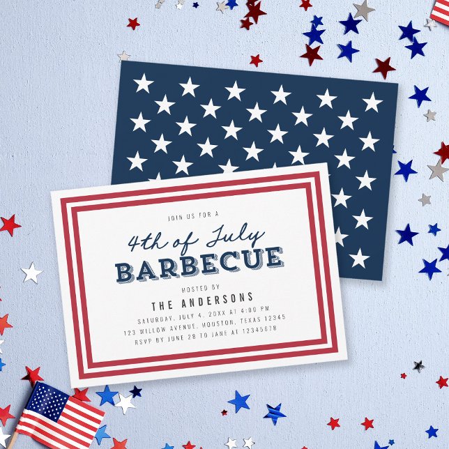 Red White and Blue Stars 4th of July Barbecue Invitation (Creator Uploaded)