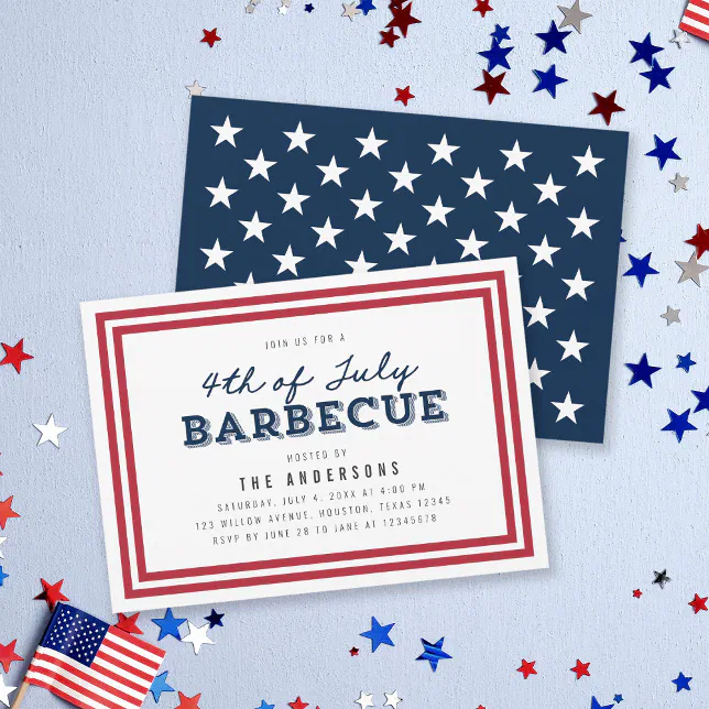 Red White and Blue Stars 4th of July Barbecue Invitation | Zazzle