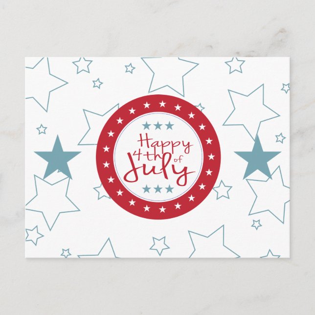 Red White and Blue Stars 4th of July Postcards (Front)