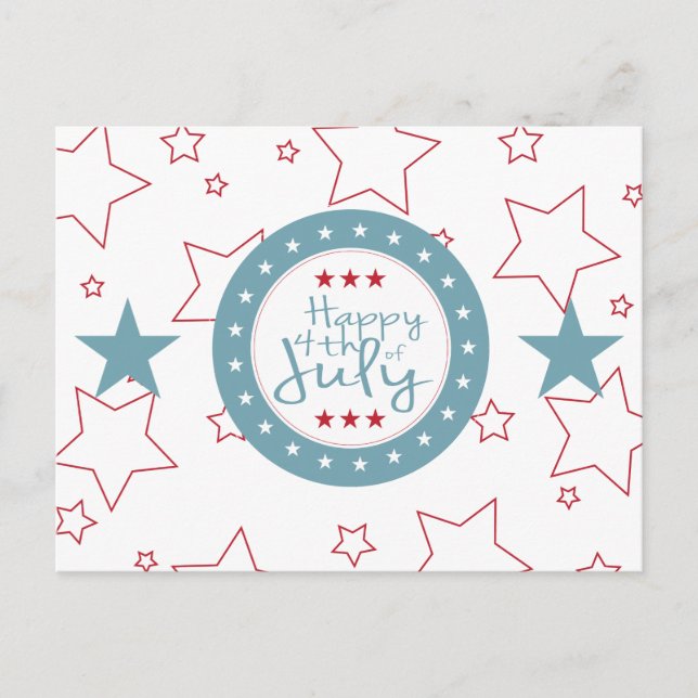 Red White and Blue Stars 4th of July Postcards (Front)