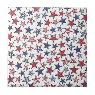 Red White and Blue Stars America Patriotic  Ceramic Tile