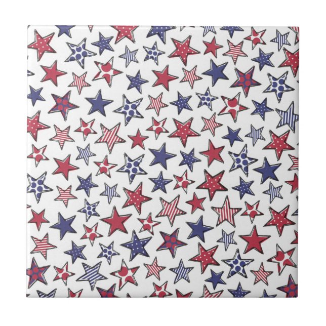Red White and Blue Stars America Patriotic  Ceramic Tile (Front)