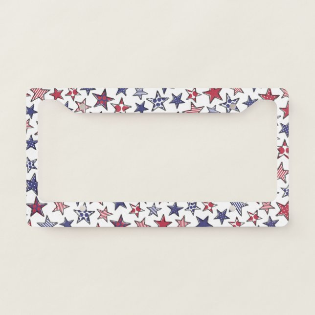 Red White and Blue Stars America Patriotic License Plate Frame (Front)