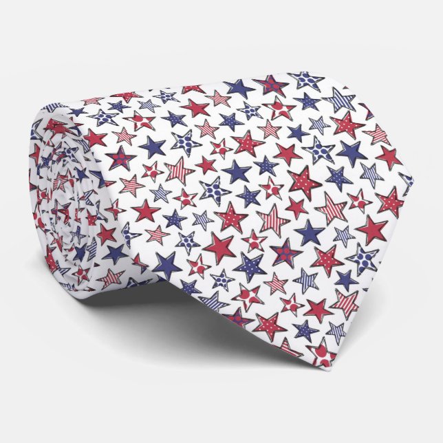 Red White and Blue Stars America Patriotic   Neck Tie (Rolled)