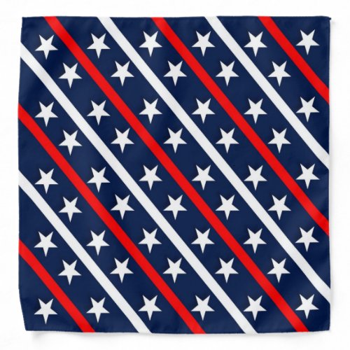 Red White and Blue Stars and Diagonal Stripes 2 Bandana