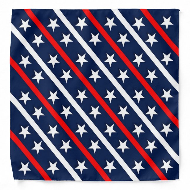 Red, White and Blue Stars and Diagonal Stripes 2 Bandana (Front)