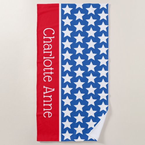 Red White and Blue Stars and Stripe Personalized Beach Towel