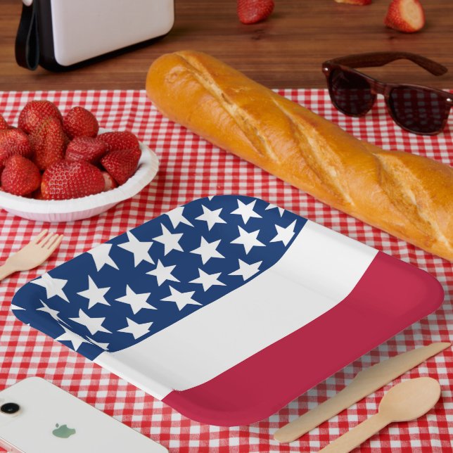 Red, white and blue Stars and Stripes 4th of July  Paper Plates (Picnic)