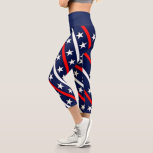 Red White and Blue Stars and Stripes Capri Leggings
