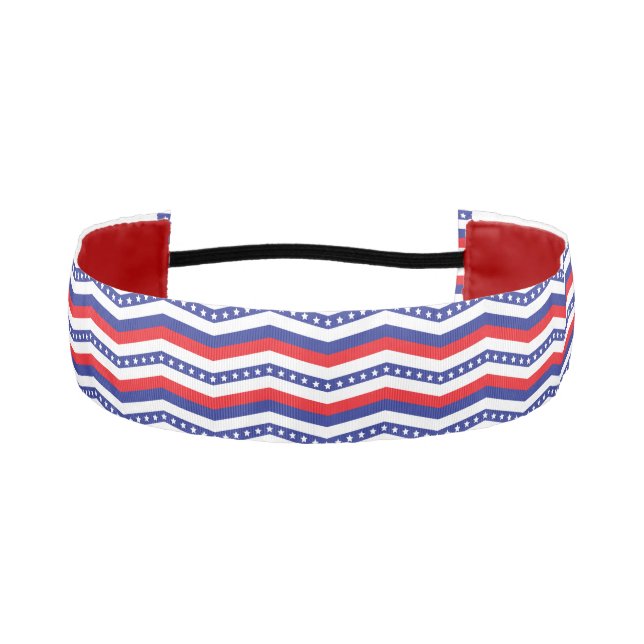 Red White and Blue Stars and Stripes Chevron Athletic Headband (Front)