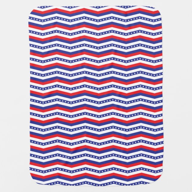 Red White and Blue Stars and Stripes Chevron Baby Blanket (Front)