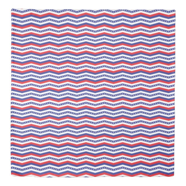 Red White and Blue Stars and Stripes Chevron Duvet Cover (Front)
