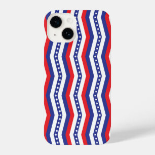 Red White and Blue Stars and Stripes Chevron iPhone 14 Case