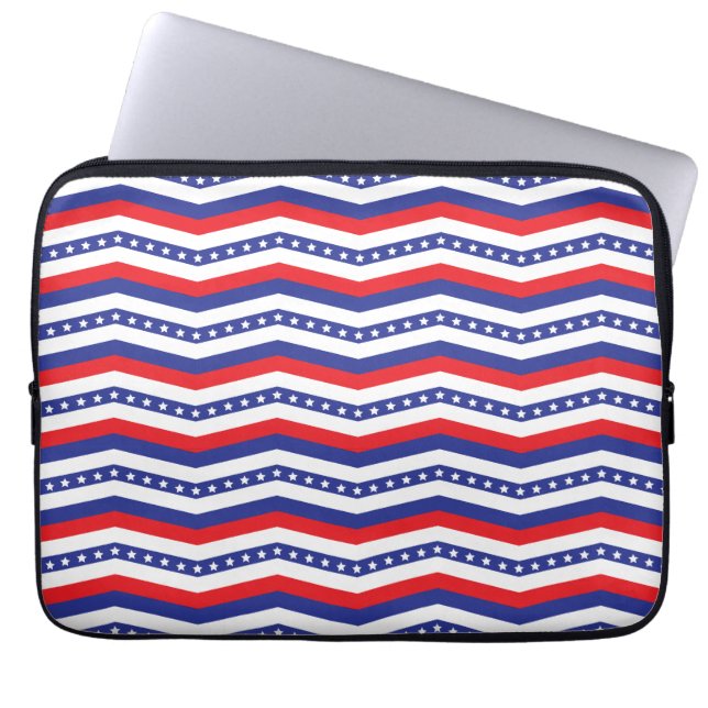 Red White and Blue Stars and Stripes Chevron Laptop Sleeve (Front)