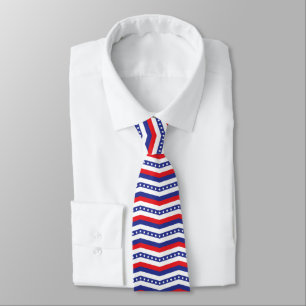 Red White and Blue Stars and Stripes Chevron Neck Tie