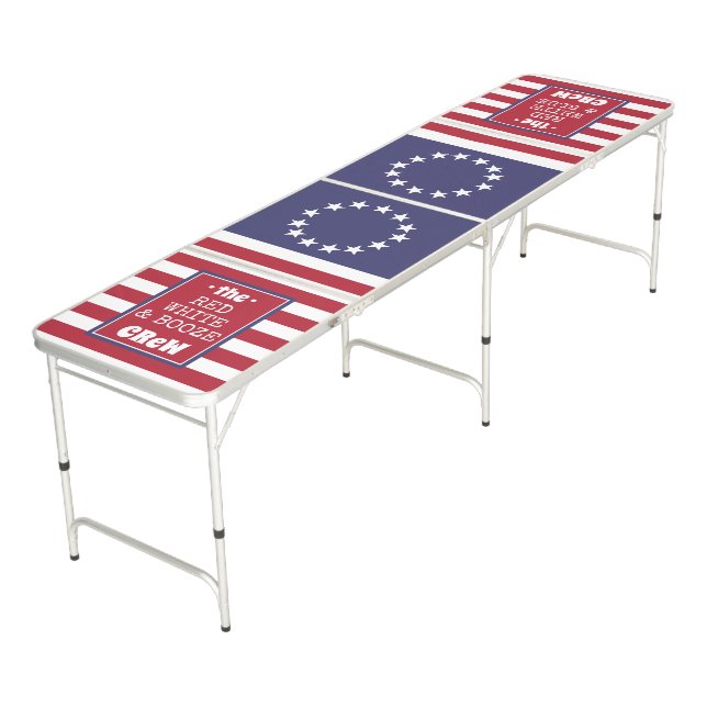Red White and Blue Stars and Stripes Custom Beer Pong Table (Angled)
