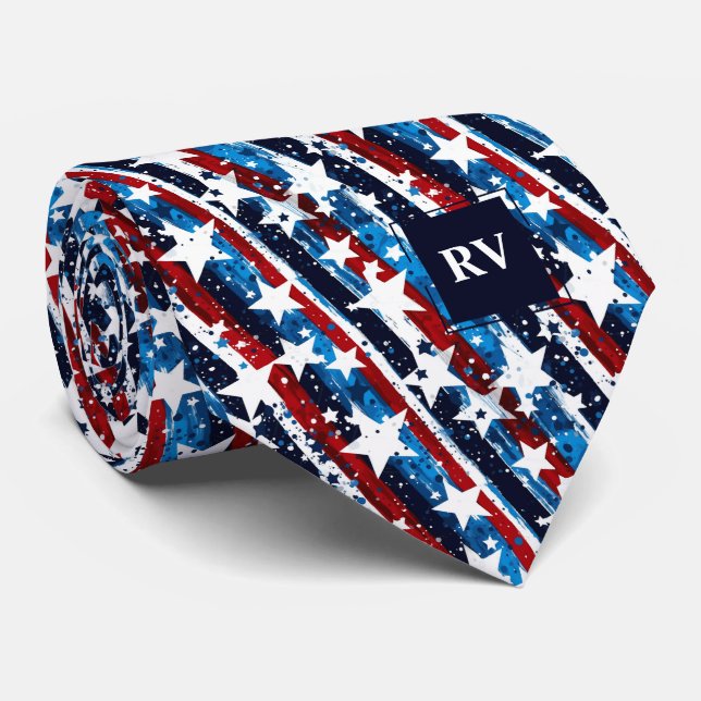 Red White and Blue Stars and Stripes Neck Tie (Rolled)