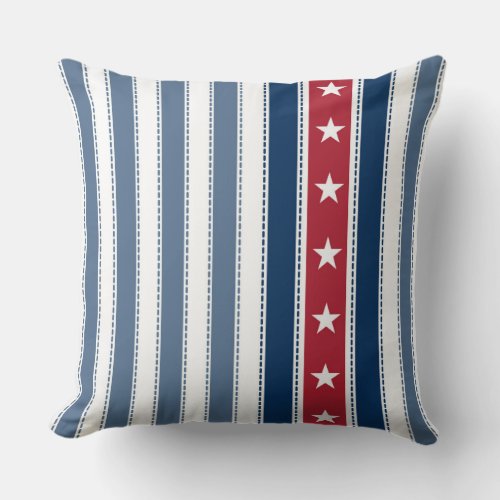 Red White and Blue Stars and Stripes Pattern Throw Pillow