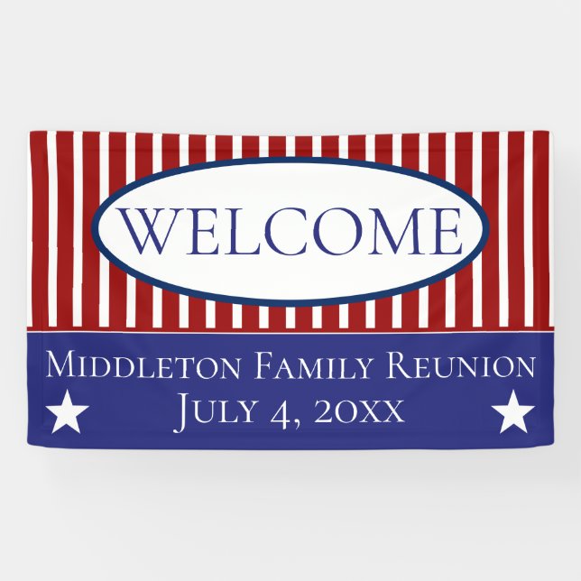 Red White and Blue Stars and Stripes Personalized Banner (Horizontal)