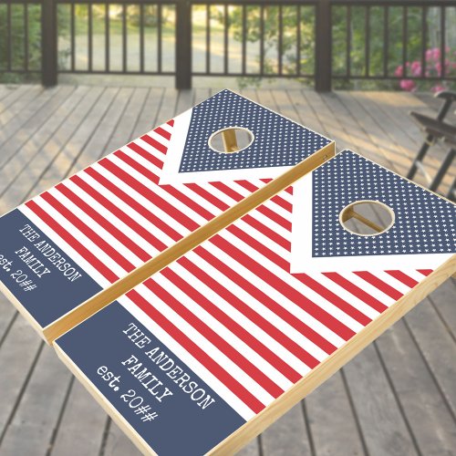 Red White and Blue Stars and Stripes Personalized Cornhole Set